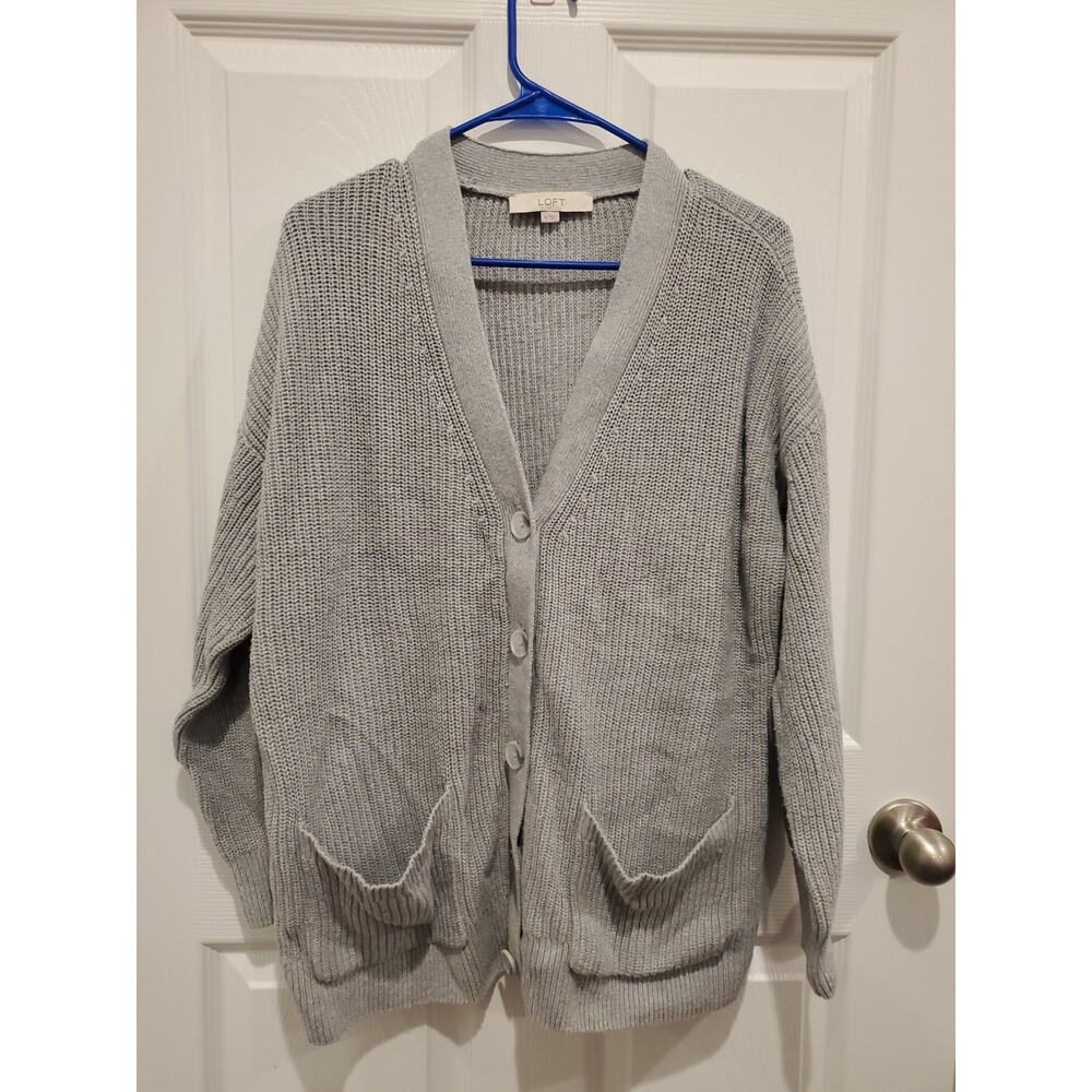 Ann Taylor Loft Women's Gray Cardigan Sweater Size Xl, Long Sleeve